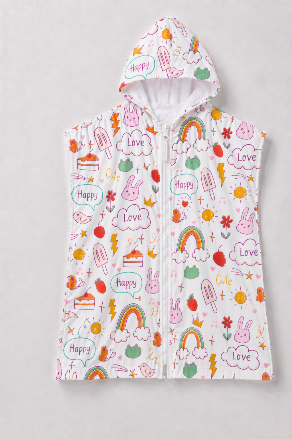 Rainbows and Hearts Zipped Hooded Poncho